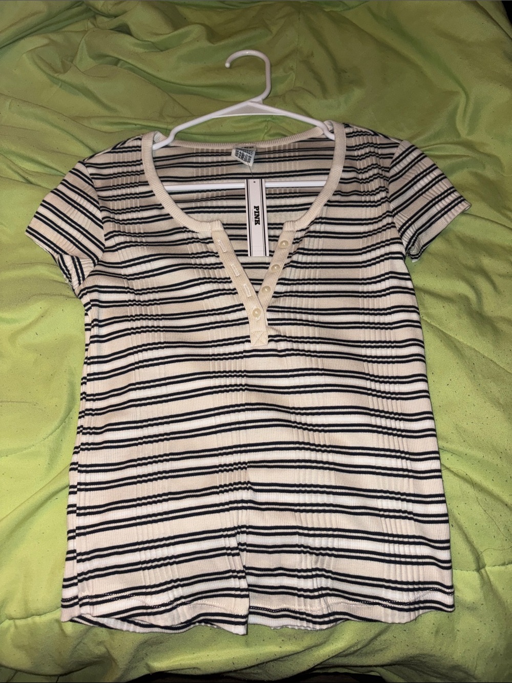 Striped V-neck, pink shirt